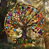 Stained Glass Window Wall Hanging Ornament With Gold Rope Round Tree Of Life Suncatcher Home Decoration Housewarming Gifts 2