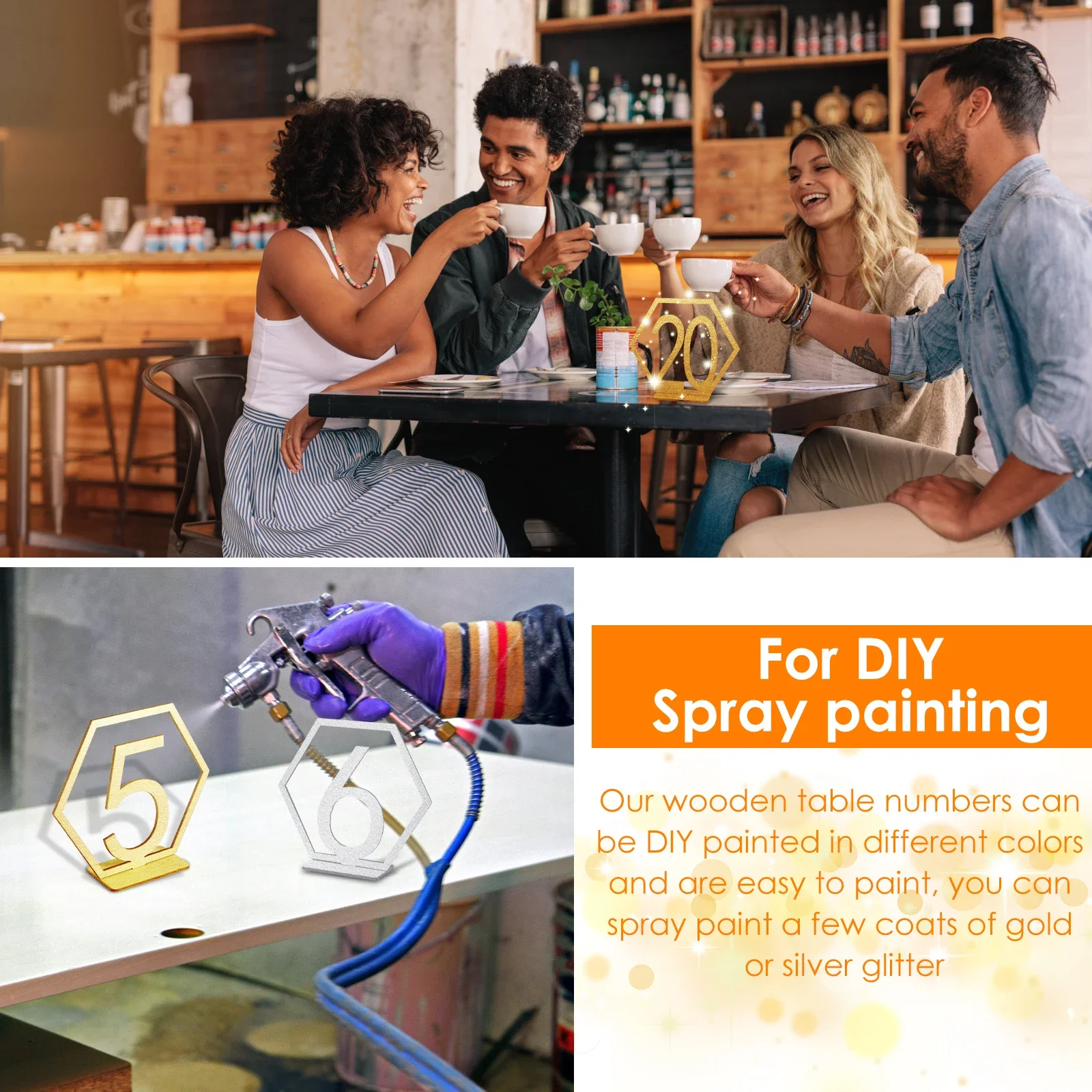 40Pcs Wooden Table Numbers with Holder Base 1 to 40 Wedding Table Numbers Hexagon Shape Table Numbers Reusable Tables Number