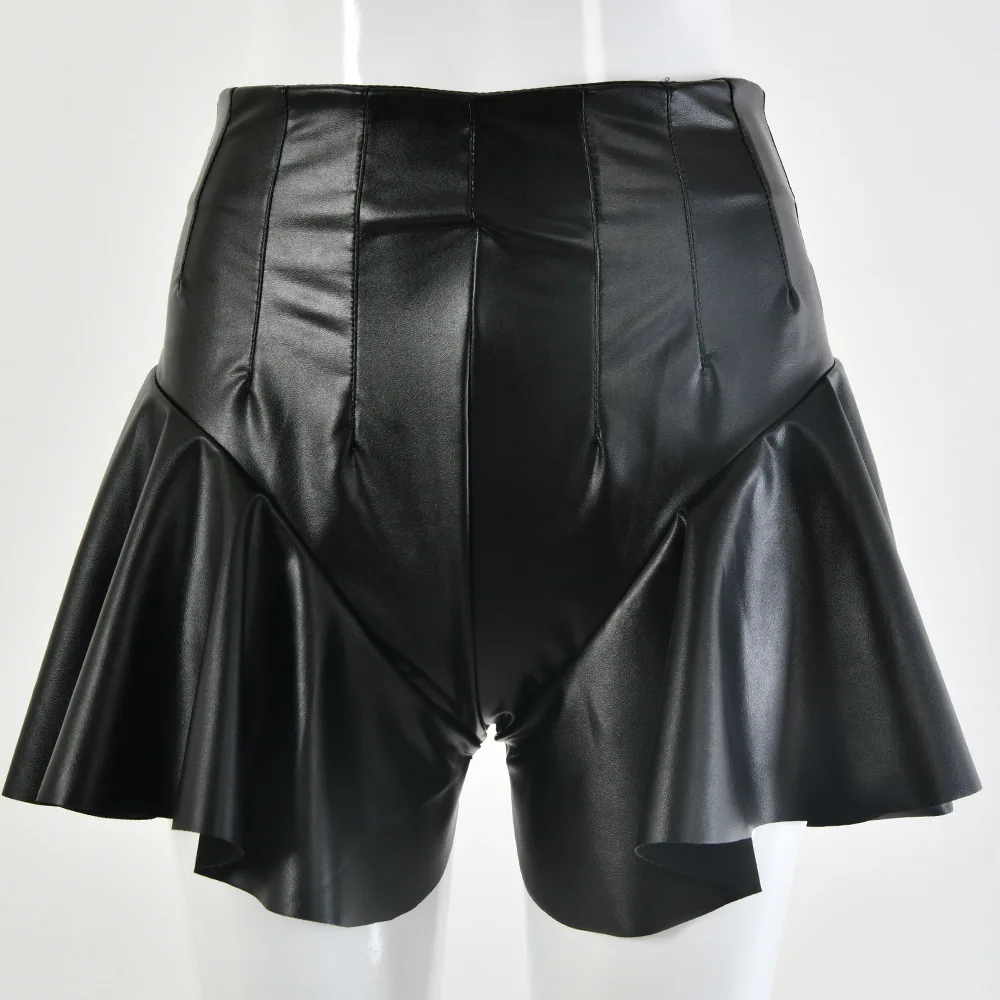 Sexy PU Leather Shorts Retro Club Party High Waist  Black Zip Pleated Gothic Short Feminino 2023 Summer Women Loose Wide Shorts