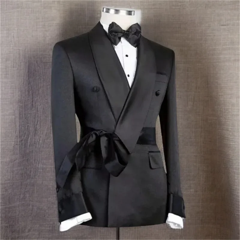 Double Breasted Suit Jacket for Men Wedding Shawl Lapel Slim Fit Groom Blazer with Belt 1 Pc Fashion Coat men suits jackets