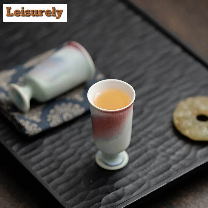2pc/lot Aurora Kiln Change Red Teacup High Footed Tea Bowl Meditation Cup Smelling Fragrant Mug Master Cups Tea Services 30ml