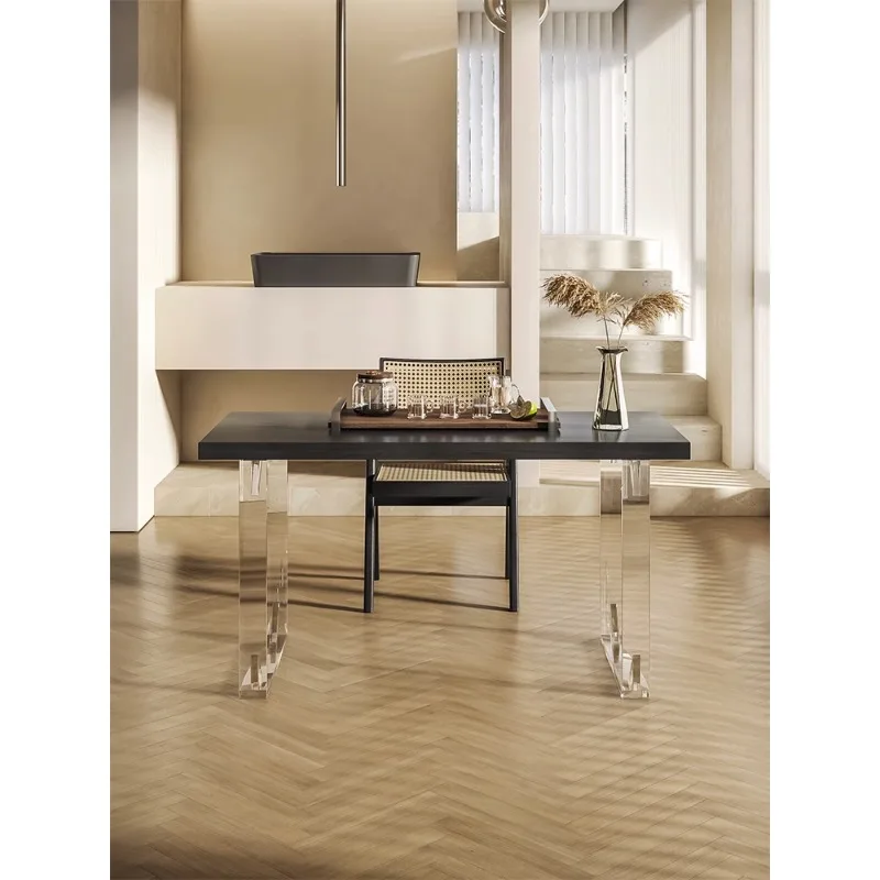 

Japanese minimalist balcony tea table and chair combination suspended acrylic black solid wood small household modern