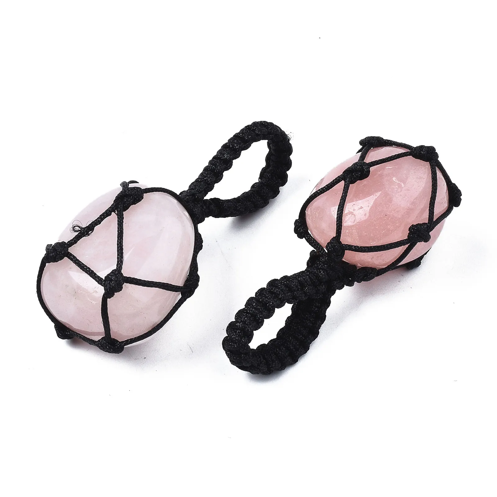 10pcs Natural Stone Rose Quartzs Irregular Charm Pendants With Woven Nylon Thread for Diy Jewelry Making Necklaces Accessories