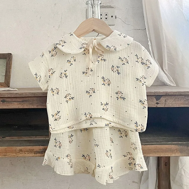 Korean Style Children Clothing Set Short Sleeved Cotton Printed T-Shirt+Shorts Newborn Baby Girls Clothing Suit For Summer 3