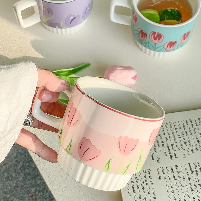 

Tulip Flower Cup Couple Girls Cute Ceramic Mug Water Cup Milk Cup Coffee Cup Gift Dropshipping MOOJOU