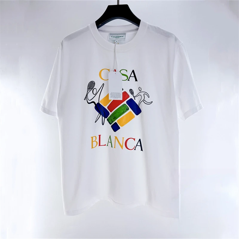 

Good Quality Casablanca Tennis Colorful Letters T-Shirt Men Women Vintage Casual Tees Men Clothing