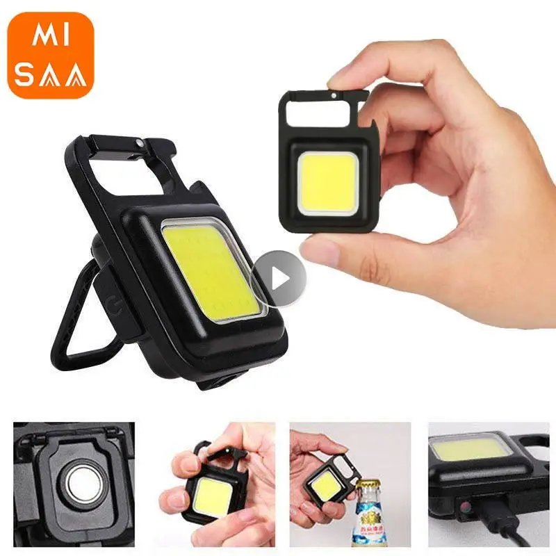 

LED Flashlight Work Light Rechargeable COB Keychain Light Portable Keychain Torch Outdoor Camping Light Corkscrew Opener
