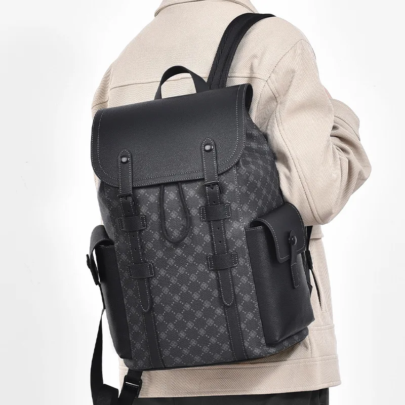 New 15.6-inch men's backpack Leisure printed textured business computer laptop Fashion high-capacity bags for women