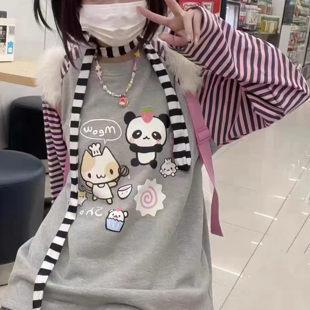 Cartoon Print Cute Girl's Casual Tops & Tees New Matching Sweet Female T-shirts Y2K Youth Women's Blouses Kawaii Cotton T-shirts 3