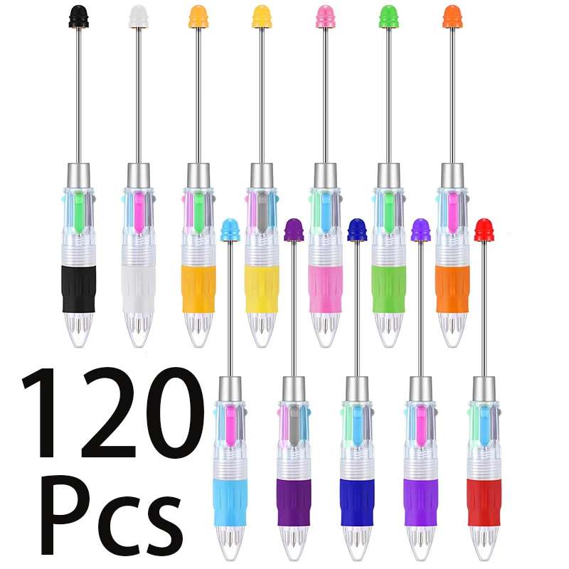 

120Pcs 4 in 1 Bead Pens DIY Multi-Color Beaded Ballpoint Pen 4 Colors Ink Rollerball Pen Student School Supplies