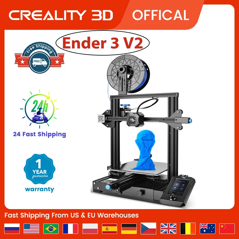 3D Printer Ender-3 V2 Mainboard With Silent TMC2208 Drivers UI&4.3 Inch Color Lcd Carborundum Glass Bed CREALITY Machine