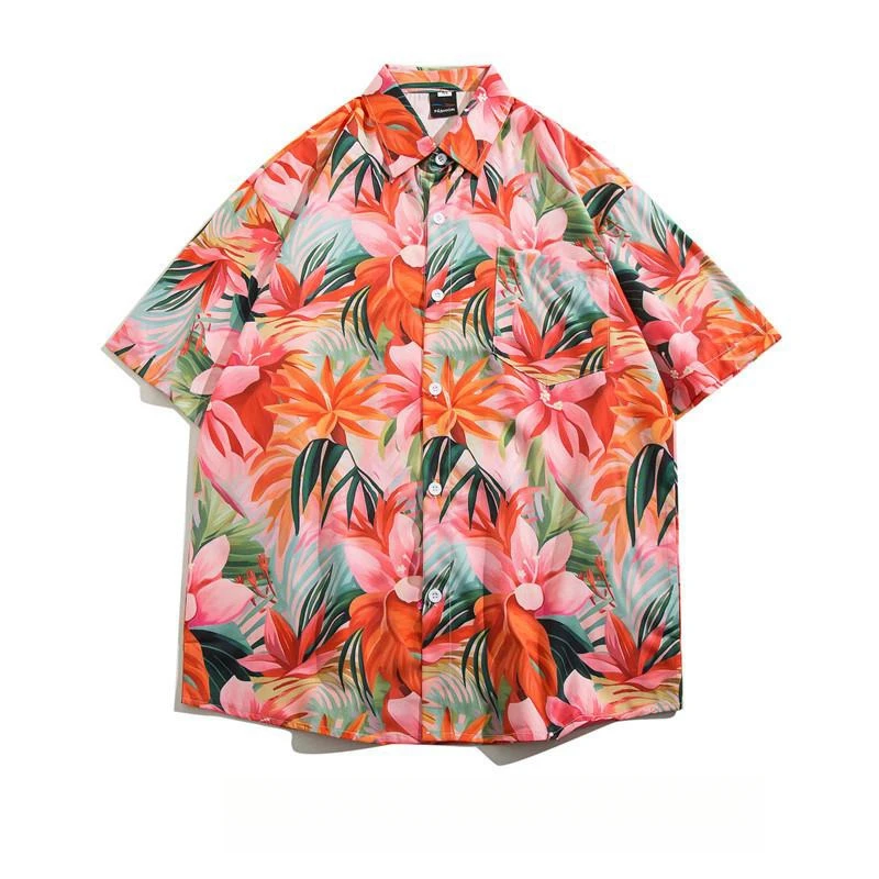 

Summer Men's Vintage Hawaiian Floral Shirt Fashion Handsome Loose Short Sleeve Beach Casual Printed Shirt Coat