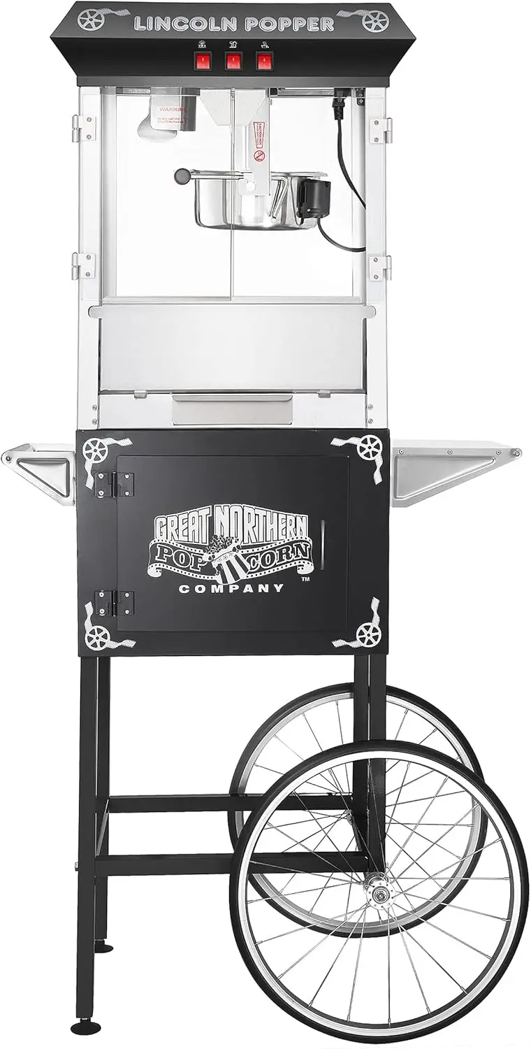 Popcorn Machine with Cart - 8oz Popper with Stainless-Steel Kettle, Warming Light, a(Black) 6