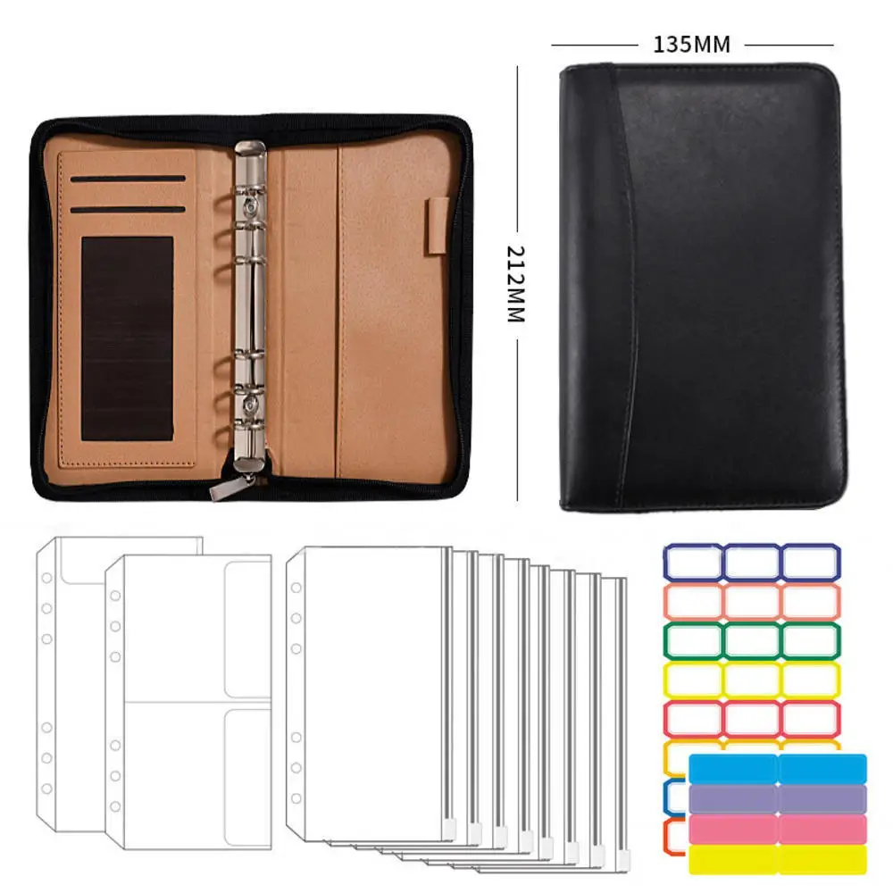 

A6 Binder Pockets Pvc Binder Loose Leaf Bag Colorful Zipper Folders 6-Ring Notebook Binder Pouch Document Filing Bags