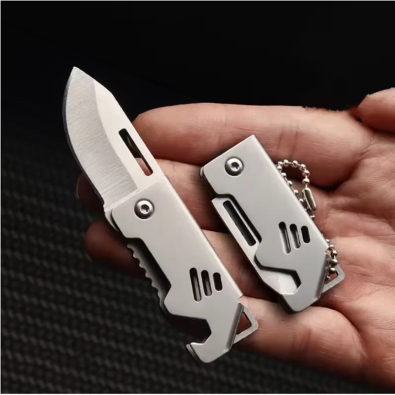 Mini Outdoor Folding Knife D2 Steel Portable Bottle Opener Sharp Cutting Tool Hanger High Hardness Knife Camping Survival Tool
