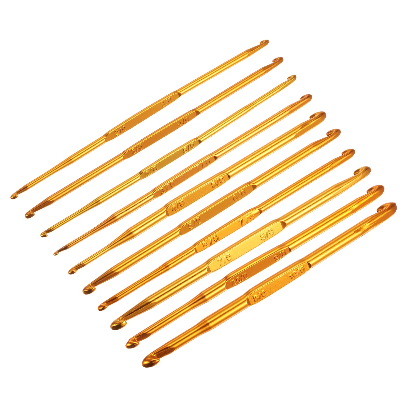 Uxcell 10개입 양끝 크로셰 훅 2/0에서 10/0 알루미늄 골든 뜨개질 바늘 DIY 직조 공예용