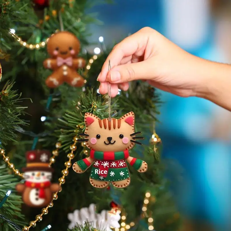 8/16Pcs Cute Cartoon 2D Flat Gingerbread Cat Tree Toppers Decoration Christmas Tree Hanging Decorative Pendants Ornaments