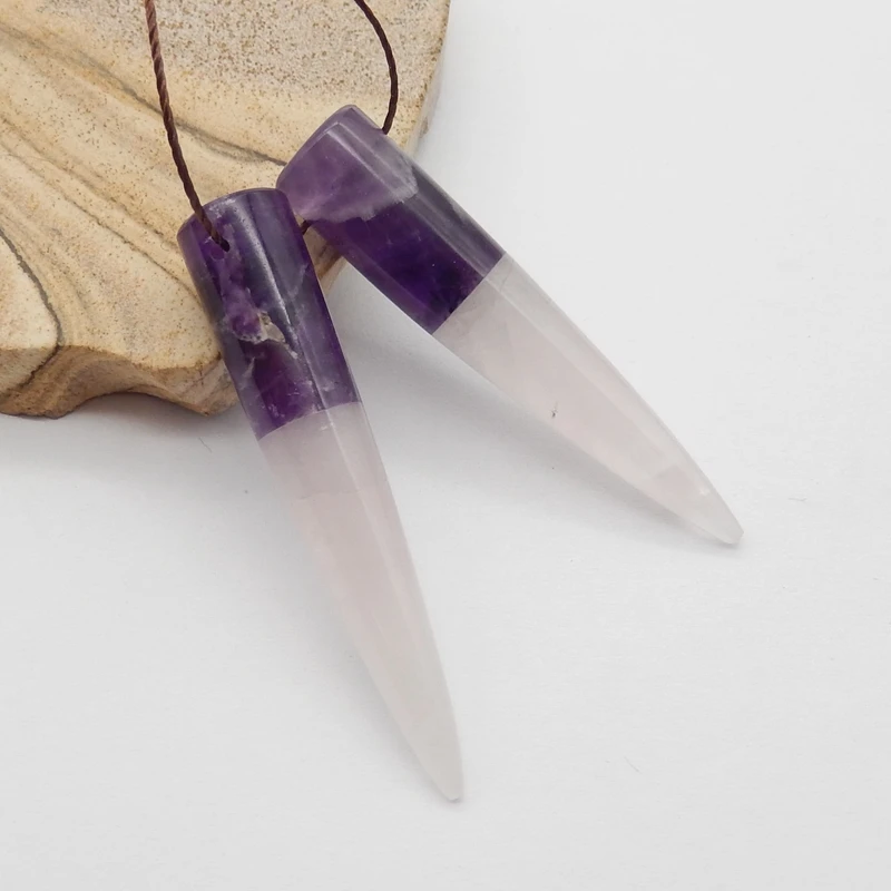 Semiprecious Natural Stone Amethyst Rose Quartz Fashion Jewelry Earrings Accessories For Women 42x8mm 8.1g