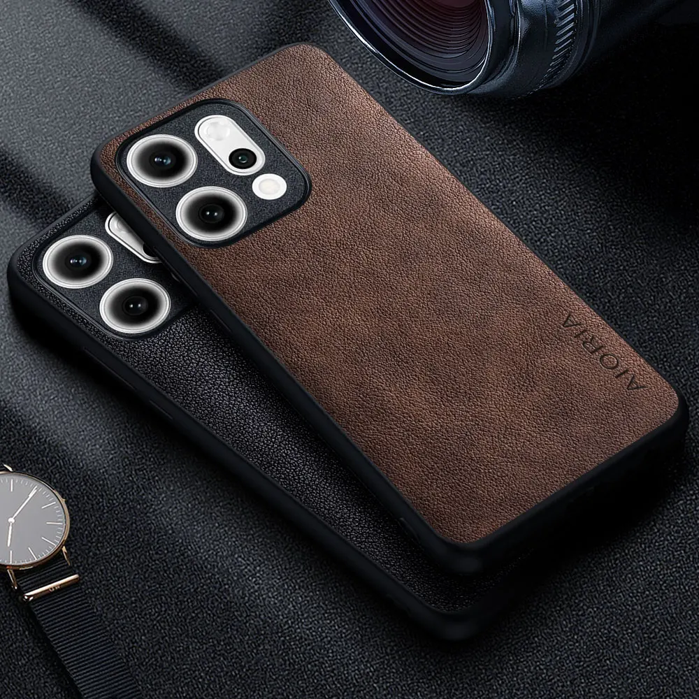 Premium Luxury Leather Phone Case - Retro Business Style Solid Color Cover