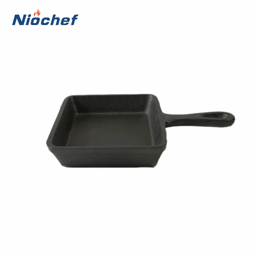 Cast-Iron Square Mini Frying Pan with Wooden Stand