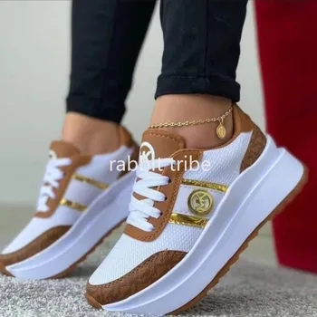 New Women's Casual Shoes Lightweight Color Blocked Womens Vulcanized Shoes Lace Up Flat Bottomed Women's Shoes Thick Soled Shoes 1