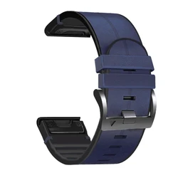 Premium Leather Silicone Hybrid Watch Band Strap - Universal Fit Wristband Correa for QuickFit 22mm (Blue-1)