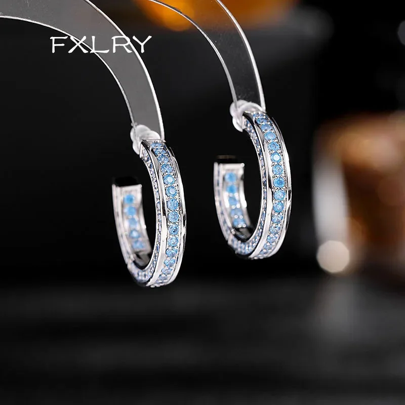 

FXLRY New Personality S925 Silver Needle Fashion Inlaid Zircon C-Shaped Earrings For Women Jewelry