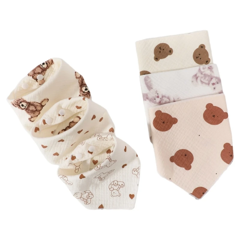 

6pcs Baby Burp Cloths Cotton Muslin Bibs Adjustable Snaps for Newborns Teething Y55B