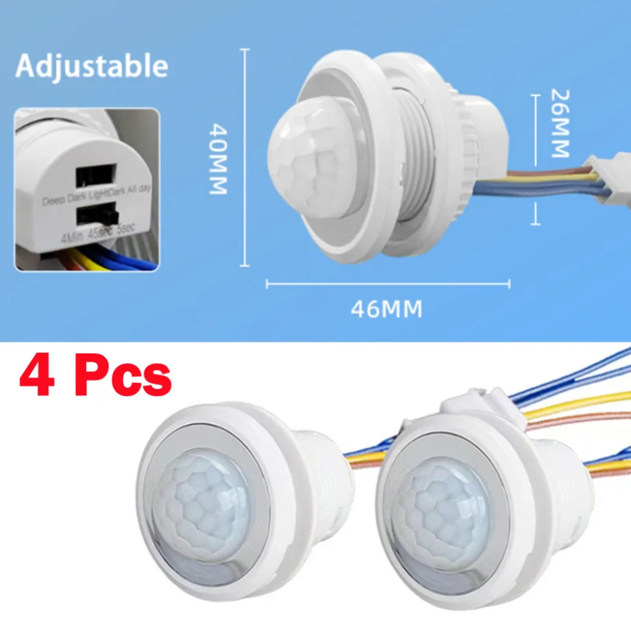 

4 Pcs Light Pir Infrared Motion Sensor IR Detector Switch Auto On Off Adjustable Time Delay 110V 220V AC Human Body Induction