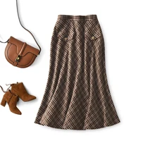 

Plaid Wool Blend A-LINE Appliques Skirts Womens Midi Korean Fashion Clothing Empire Mid-Calf Vintage Skirts Womens