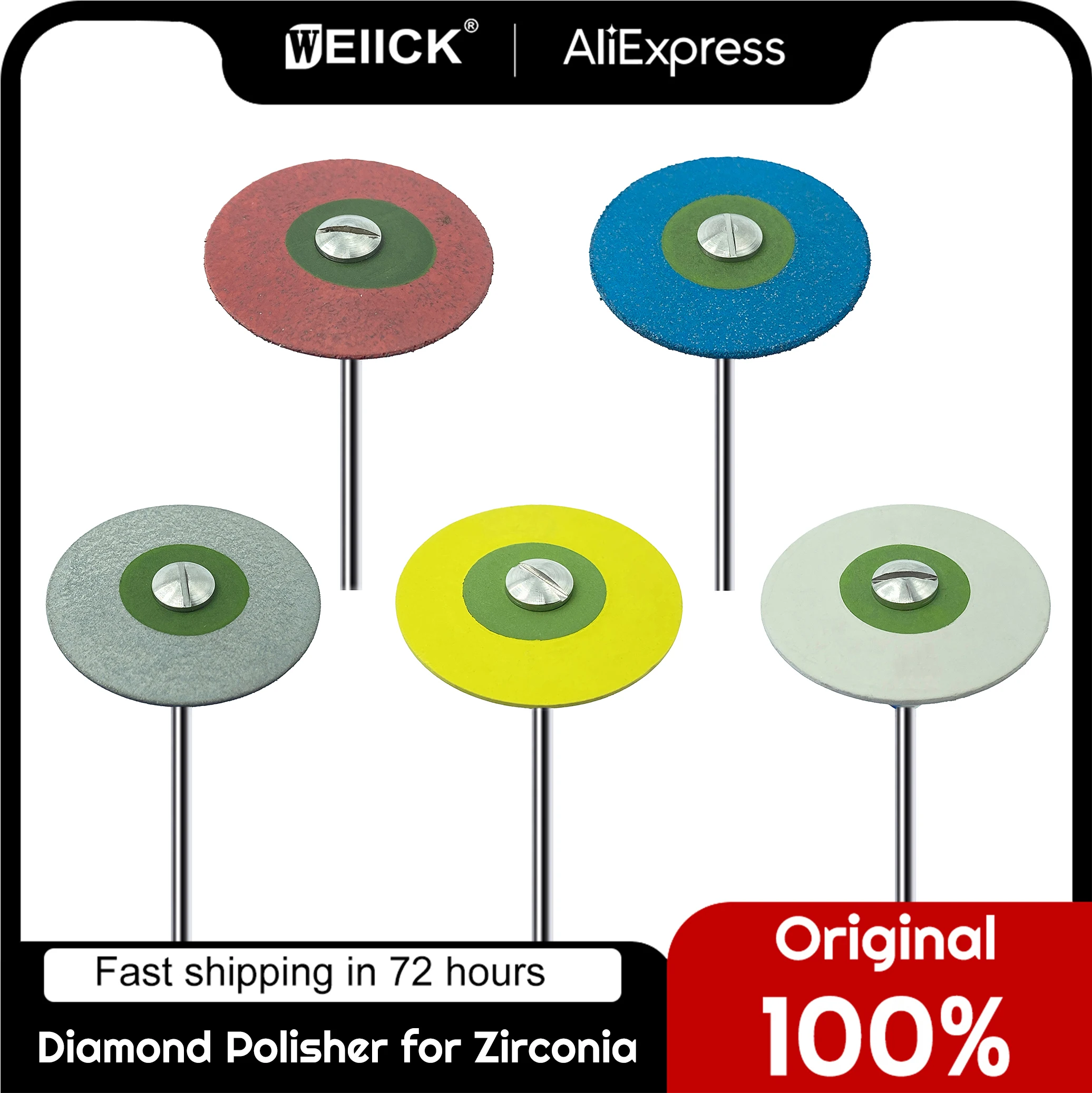 Wellck Dental Rubber Diamond Polisher Wheel Disc For Porcelain Zirconia
