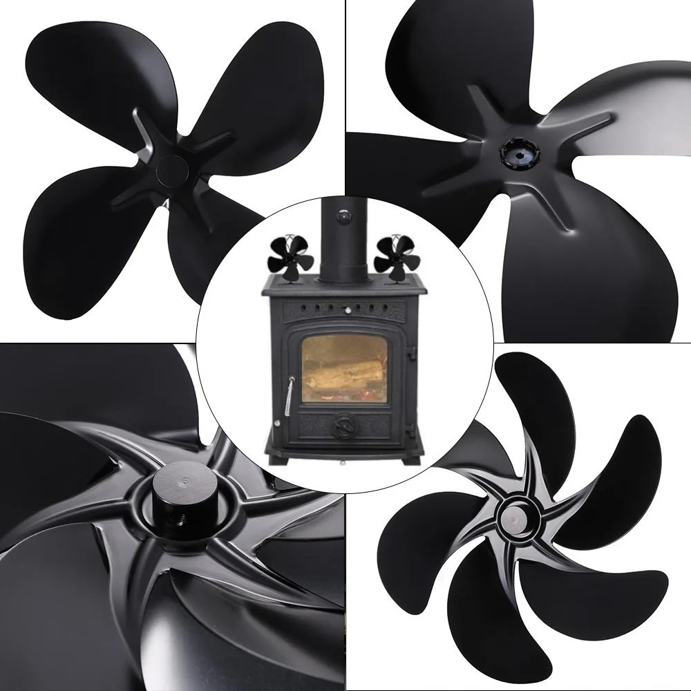 New 4/5/6 Blades Wood Stove Fan Fire Heat Power Saving Eco Fireplace Fan Reinforced Black Log Burner Replacement