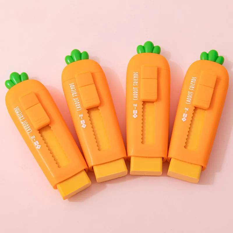 Pencil eraser eraser pen plasticine eraser eraser refillable pen biscuit eraser kneadable eraser retractable eraser 1 Piece Stationery School Supplies Lovely Carrot Rubber Creative Novelty Gifts Pencil Eraser