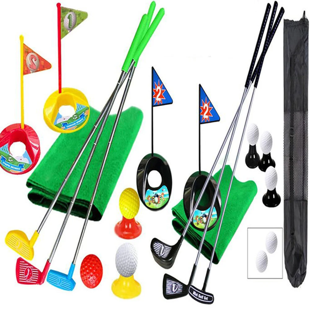 

Dual Golf Toy Poles (retractable+non retractable golf irons) Two sets of different types of golf children's practice sets with 3