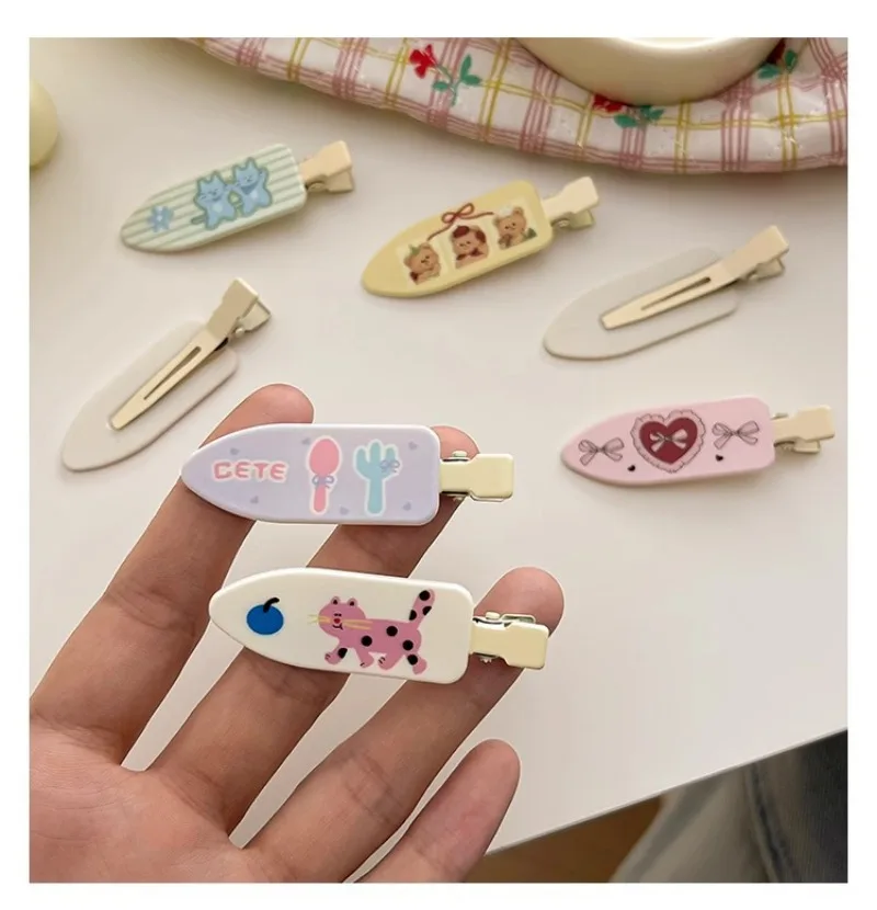 Cute Cartoon Kitten No Bend Seamless Hair Clips Side Bangs Barrette Makeup Washing Face Accessories Women Girls Styling Hairpins