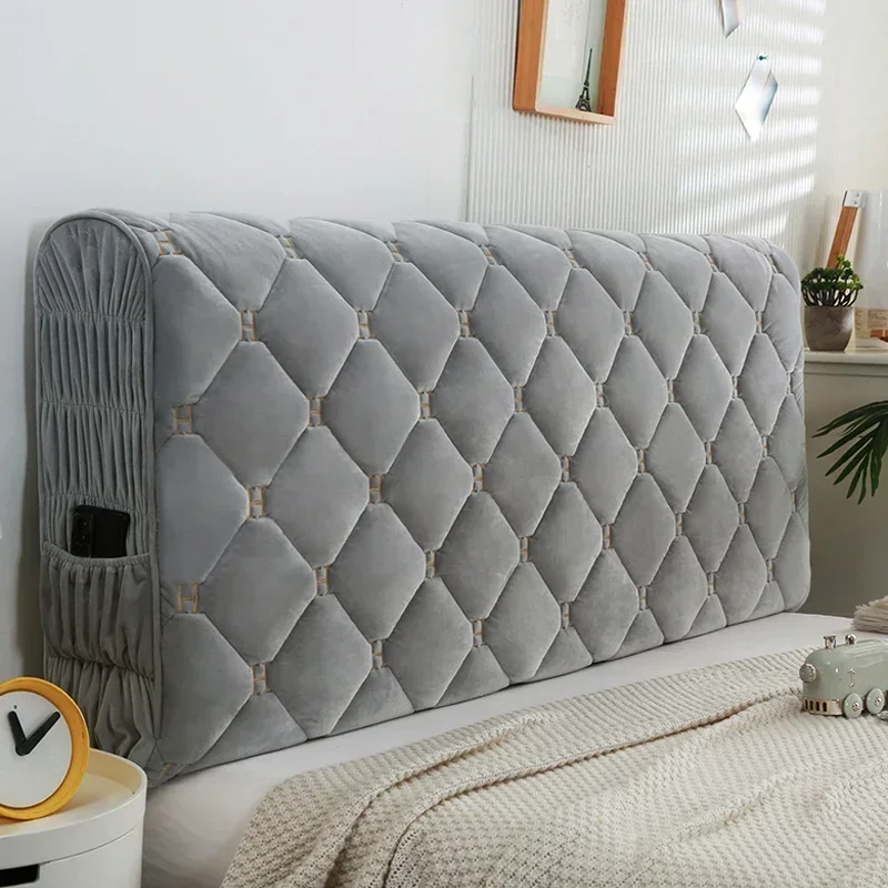 Thicken Luxury Velvet Quilted Headboard Cover Solid Color High Grade All-inclusive Bedside Cover Soft Plush Bed Head