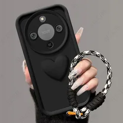 For Honor Magic Lite Series Protective Phone Case with Heart Hand Strap and Shockproof Design (Black)