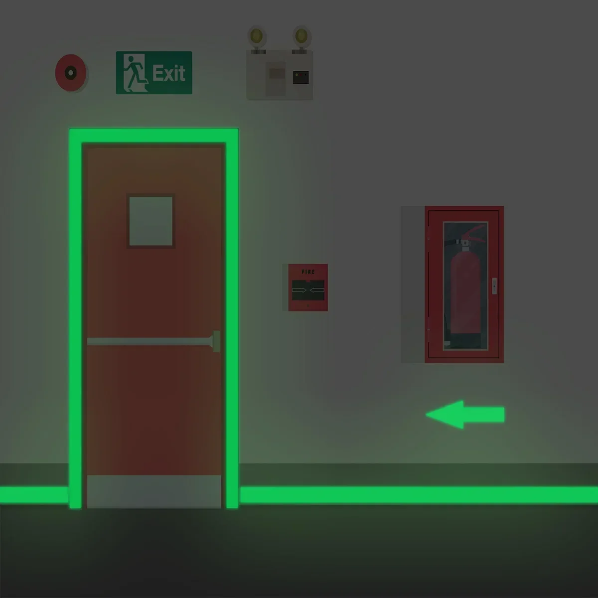 Luminous Tape Luminous Tape Green Warning Ground Light Storage Stair Anti-Slip Sticker Reflective Fluorescent