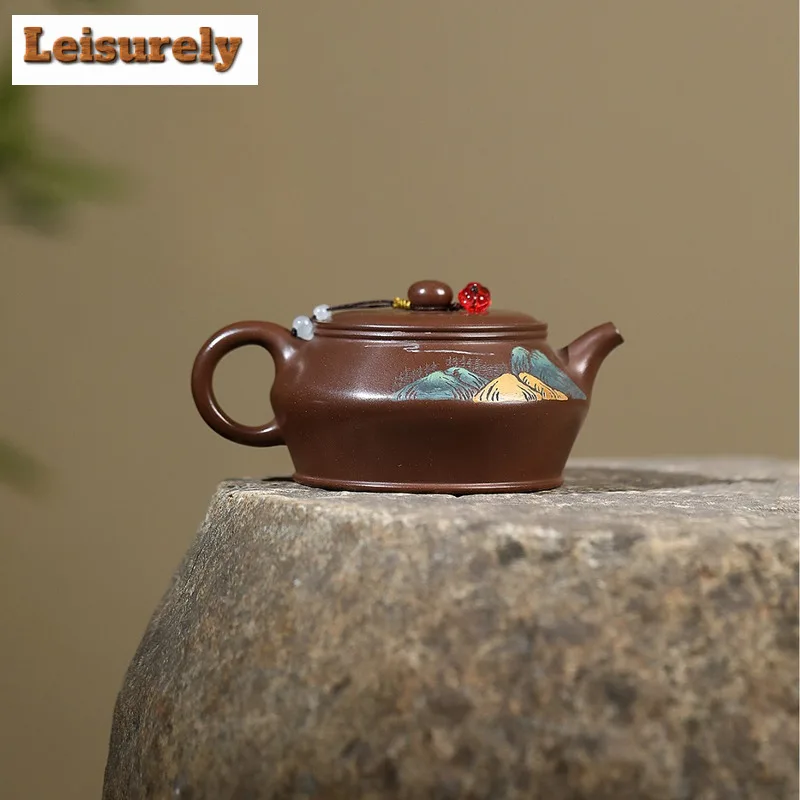 250ml High-end Yixing Purple Clay Teapots Handmade Colored Drawing Man Shu Pot Raw Ore Purple Mud Kettle Chinese Zisha Tea Set