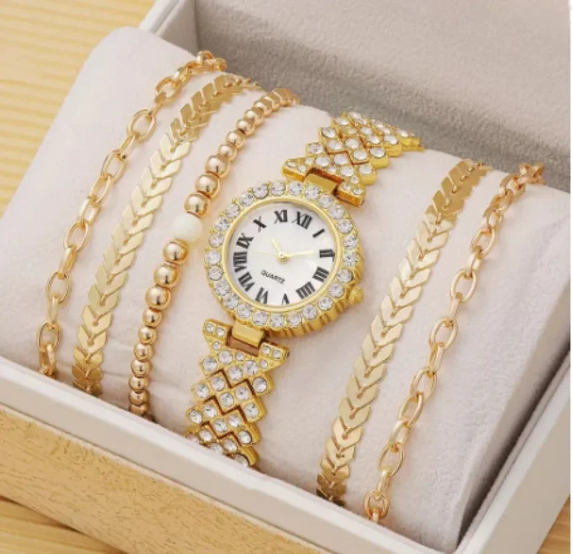 Diamond Women's Bracelet Watch Luxury Fashion Watch Bracelet Set Full Crystal 5Pcs Watches for Women Rhinestone Set Gifts Reloj 2