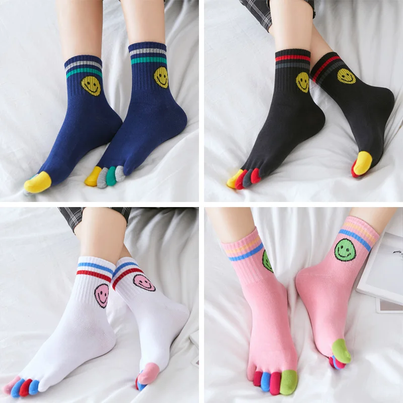 

Осенне-зимние носки с пятью пальцами женские хлопковые носки с улыбкой