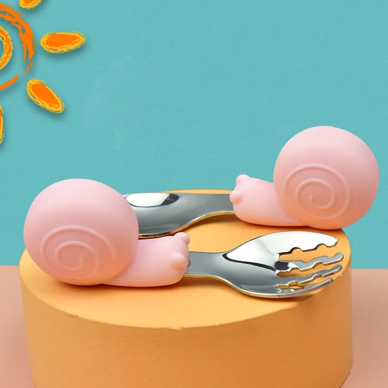 Children's Silicone Tableware Set, Hippo, Snail, Whale, Baby Spoon and Fork, Utensils Set, Learn to Eat Tools