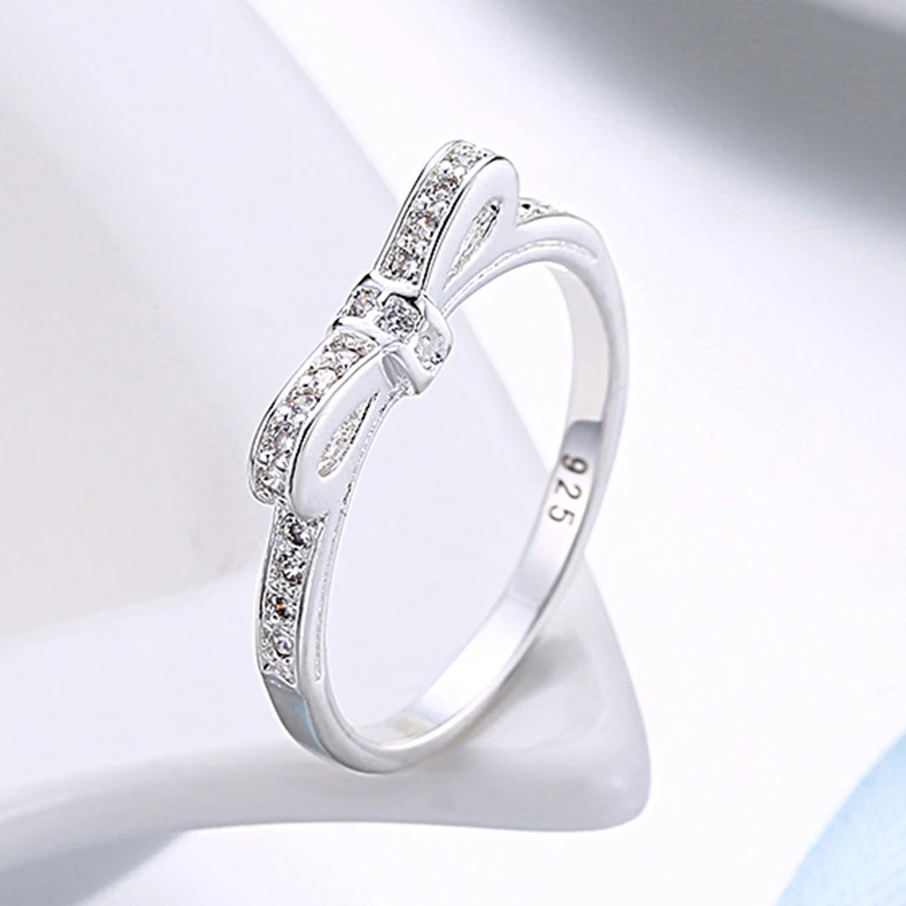 925 Sterling Silver Bowknot crystal Rings Women size 6/7/8/9 Fashion Party Gifts wedding diamond Jewelry silver ring silver rings
