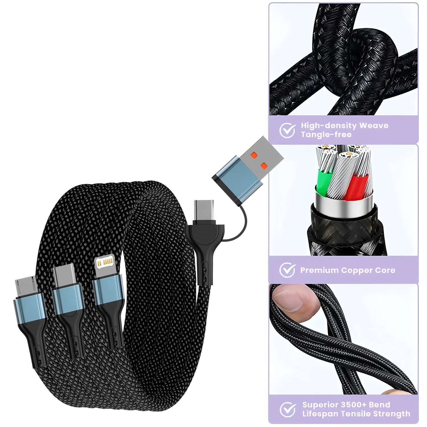 รูปสินค้า สายชาร์จ USB-C 3 ฟังก์ชัน ชาร์จได้ทุกแบรนด์