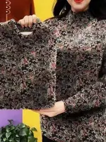 Chic Floral Embellied Loose Fce Lined Base Layer Top for Mom Spring Autumn Winter Ele Sle Long Sve T-irt