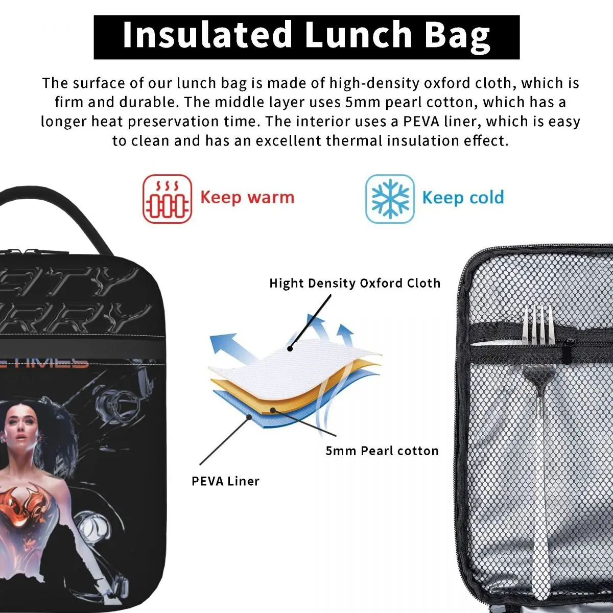Insulated Lunch Tote Bag Katys Perrys The Lifetimes Tour Merch Food Box Y2K Thermal Cooler Lunch Box For Office