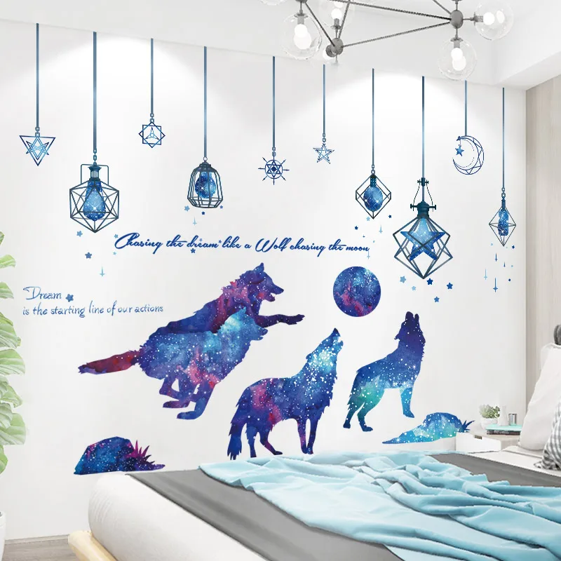 

Chandeliers Lights Wall Stickers DIY Creative Wolf Animals Mural Decals for Living Room Kids Bedroom Nursery Home Decoration