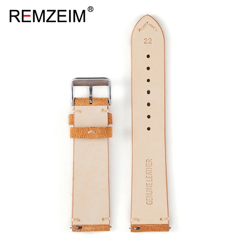 Vintage Handmade Soft Suede Leather Watch Band with Retro Stitching