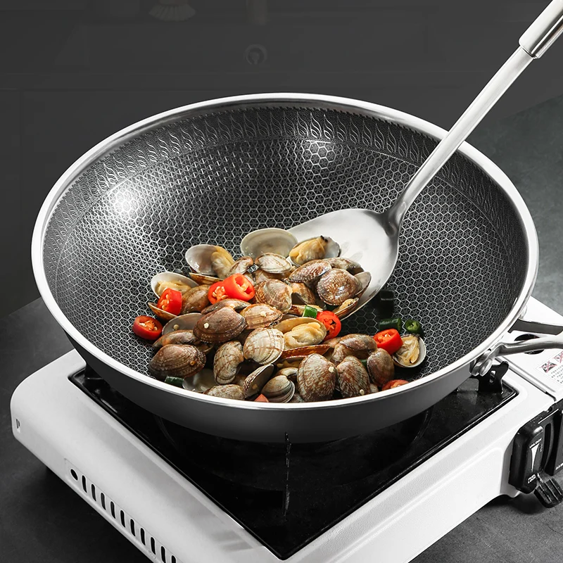 

2022 New Kitchen Wok Non Stick Pan Fried Steak Cooking Tools 316 Stainless Steel Frying Pan Induction Cooker Gas Stove General