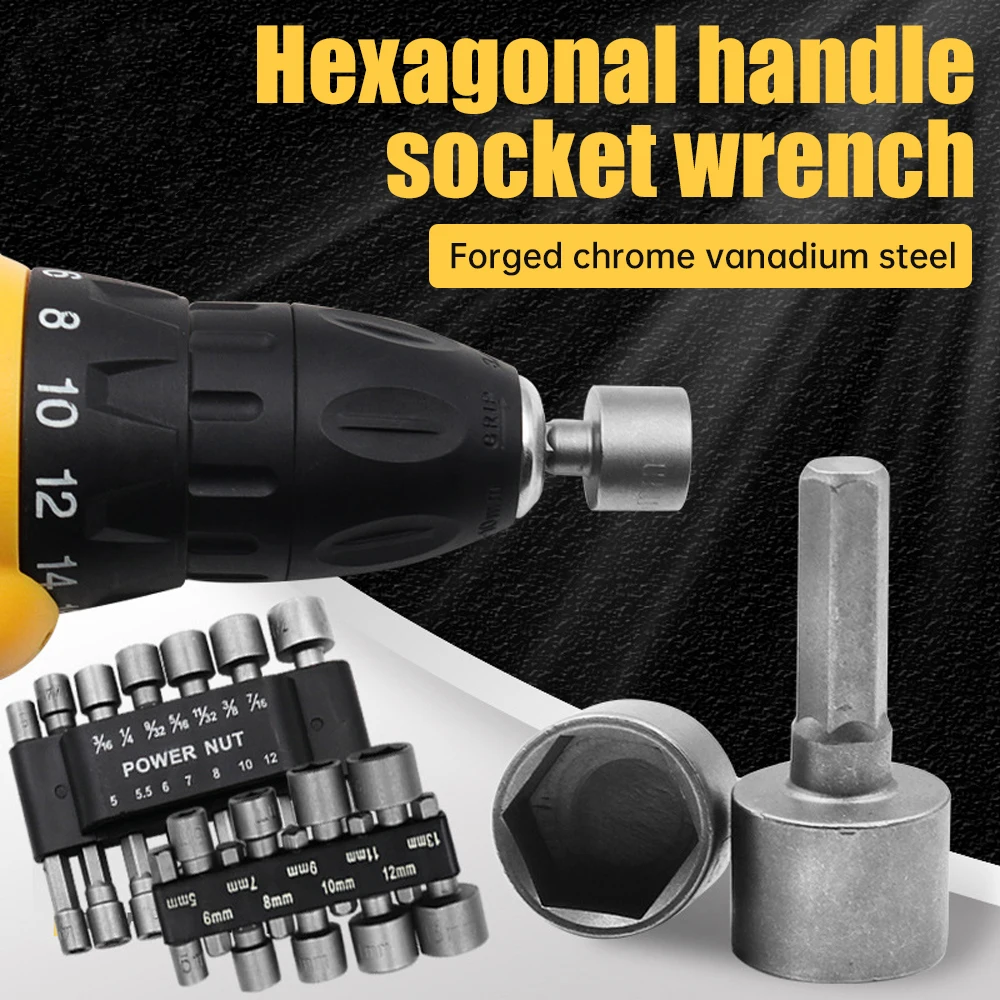 Description Picture 3 of itemHexagonal Handle Powerful Socket 9pcs/set Hex Sockets Sleeve Nozzles Nut Driver Set Screwdriver Set Pneumatic Screwdriver Insert